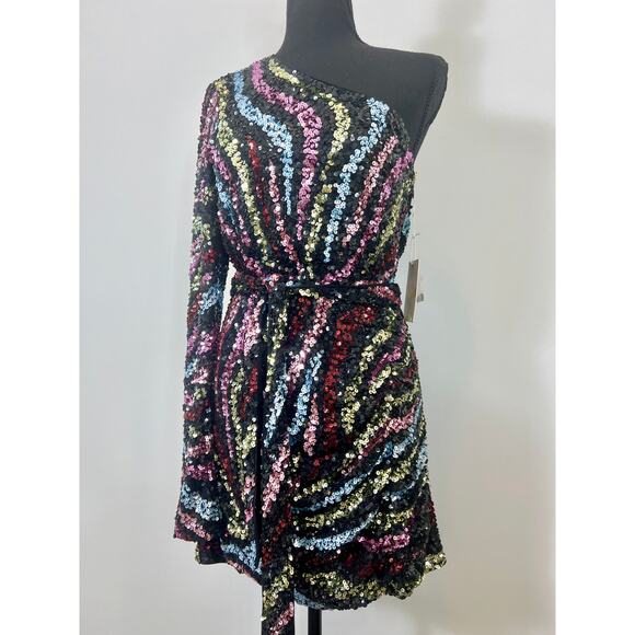 Show Me Your Mumu Shimmy Mini Dress in Starburst Sequins Size XL One Shoulder - Picture 4 of 5
